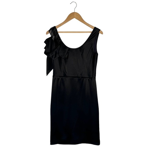 Lavender Label Vera Wang Beaded Cocktail Ruffle Sleeveless Satin Dress Black 6 - Picture 2 of 16